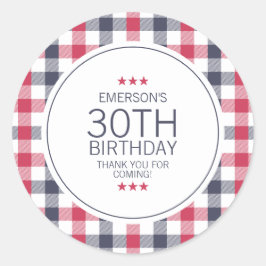 赤名門私立校風の白と青の格子縞ありがとう誕生日 ラウンドシール