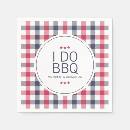 赤名門私立校風の白と青の格子縞ウェディングシャワー スタンダードカクテルナプキン (正面)