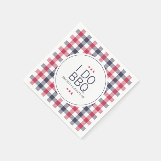 赤名門私立校風の白と青の格子縞ウェディングシャワー スタンダードカクテルナプキン (角)