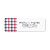 赤名門私立校風の白と青の格子縞差出人住所 ラベル (正面)