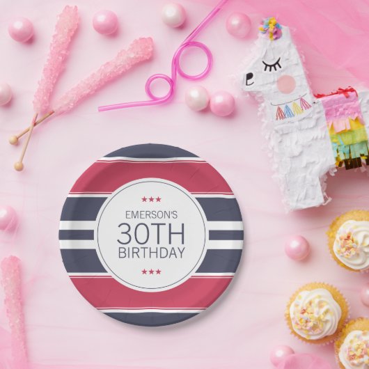 赤名門私立校風の白と青の誕生日紙プレート ペーパープレート (パーティー)