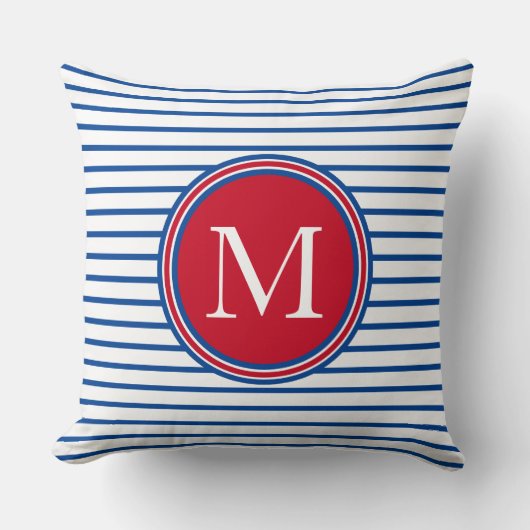 赤名門私立校風の白航海の青モノグラム クッション (正面)