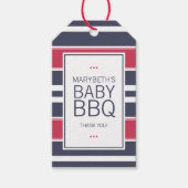 赤名門私立校風の白&青BBQ赤ちゃんシャワーギフトラベル ギフトタグ (正面)