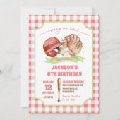 赤名門私立校風の野球スイングオン誕生日 招待状 (正面)