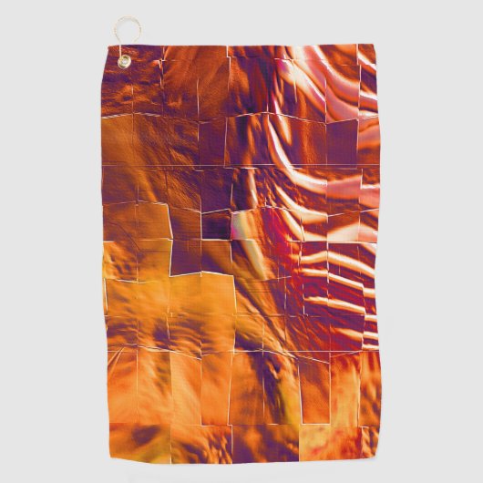 赤味がかったオレンジ色のティンフォイルの抽象芸術モザイクデザイン ゴルフタオル (正面)