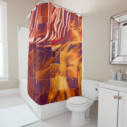 赤味がかったオレンジ色のティンフォイルの抽象芸術モザイクデザイン シャワーカーテン (インサイチュ)