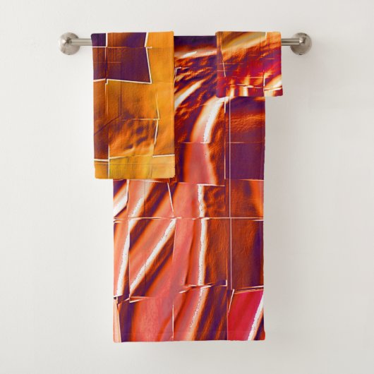 赤味がかったオレンジ色のティンフォイルの抽象芸術モザイクデザイン バスタオルセット (インサイチュ)