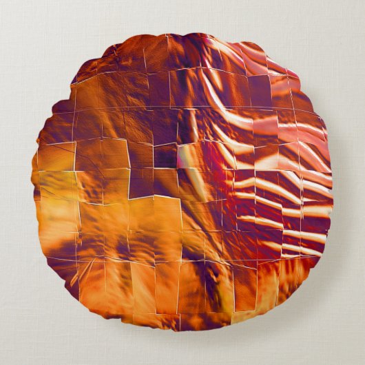 赤味がかった抽象芸術の金ゴールドの虹彩のモザイクスケッチ ラウンドクッション (正面)