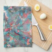 赤味がかった粗い壁の赤い桃とシアンの斑点 キッチンタオル (四つ折り)