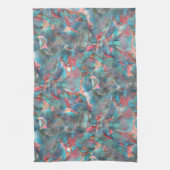 赤味がかった粗い壁の赤い桃とシアンの斑点 キッチンタオル (縦)