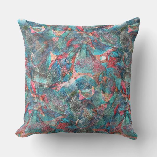 赤味がかった粗い壁の赤い桃とシアンの斑点 クッション (正面)