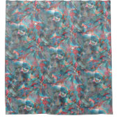 赤味がかった粗い壁の赤い桃とシアンの斑点 シャワーカーテン (正面)