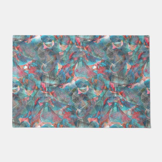 赤味がかった粗い壁の赤い桃とシアンの斑点 ドアマット (正面)