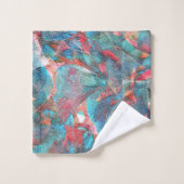 赤味がかった粗い壁の赤い桃とシアンの斑点 バスタオルセット (ウォッシュタオル)