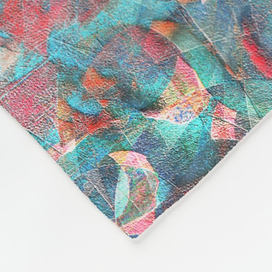 赤味がかった粗い壁の赤い桃とシアンの斑点 フリースブランケット (角)