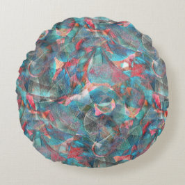 赤味がかった粗い壁の赤い桃とシアンの斑点 ラウンドクッション