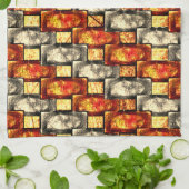 赤味とベージュのアラインを彫った長方形のピース キッチンタオル (折り畳み)