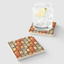 赤味とベージュのアラインを彫った長方形のピース ストーンコースター