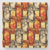 赤味とベージュのアラインを彫った長方形のピース ストーンコースター (正面)