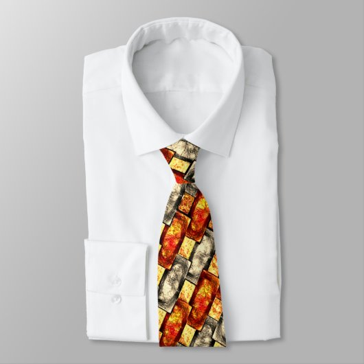 赤味とベージュのアラインを彫った長方形のピース ネクタイ (タイ)