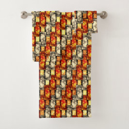 赤味とベージュのアラインを彫った長方形のピース バスタオルセット