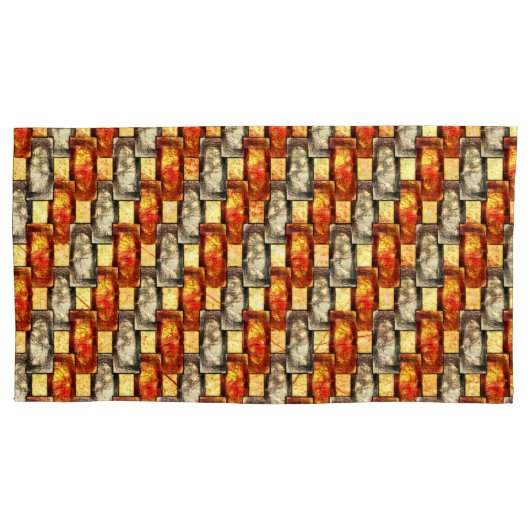 赤味とベージュのアラインを彫った長方形のピース 枕カバー (正面左)