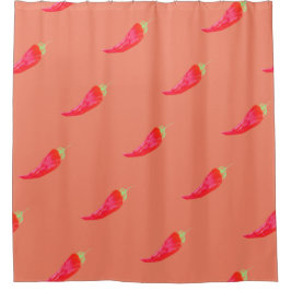 赤唐辛子の手の絵を描水色ピーマン シャワーカーテン