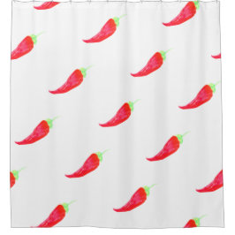 赤唐辛子の手の絵を描水色ピーマン シャワーカーテン
