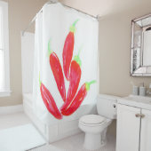赤唐辛子の手の絵を描水色ピーマン シャワーカーテン (インサイチュ)