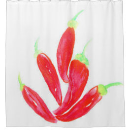 赤唐辛子の手の絵を描水色ピーマン シャワーカーテン