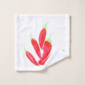 赤唐辛子の手の絵を描水色ピーマン バスタオルセット (ウォッシュタオル)