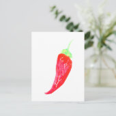 赤唐辛子の手の絵を描水色ピーマン ポストカード (スタンド正面)