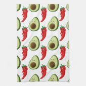 赤唐辛子ディバかわいい緑のアボカド漫画パターン キッチンタオル (縦)