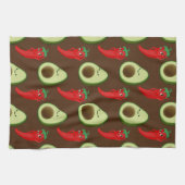 赤唐辛子ディバかわいい緑のアボカド漫画パターン キッチンタオル (横)