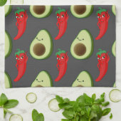 赤唐辛子ディバかわいい緑のアボカド漫画パターン キッチンタオル (折り畳み)