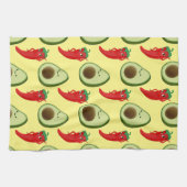 赤唐辛子ディバかわいい緑のアボカド漫画パターン キッチンタオル (横)