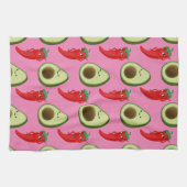 赤唐辛子ディバかわいい緑のアボカド漫画パターン キッチンタオル (横)