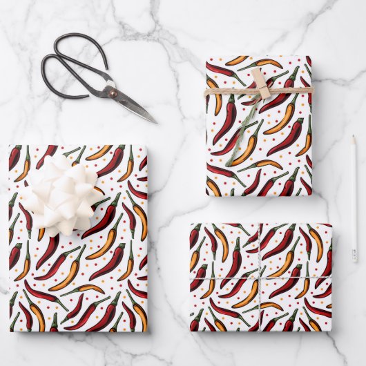 赤唐辛子パターン ラッピングペーパーシート (正面)