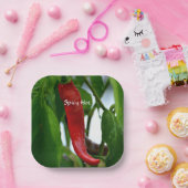 赤唐辛子ピープルグリーンホワイトフォト ペーパープレート (パーティー)