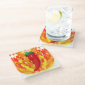 赤唐辛子火の炎 ガラスコースター (アングル)