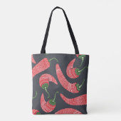 赤唐辛子：シームレスなヴィンテージパターン トートバッグ (裏面)