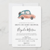 赤図解入りの、写真付きのちゃんシャワーで可愛いレトロ車 招待状 (正面)