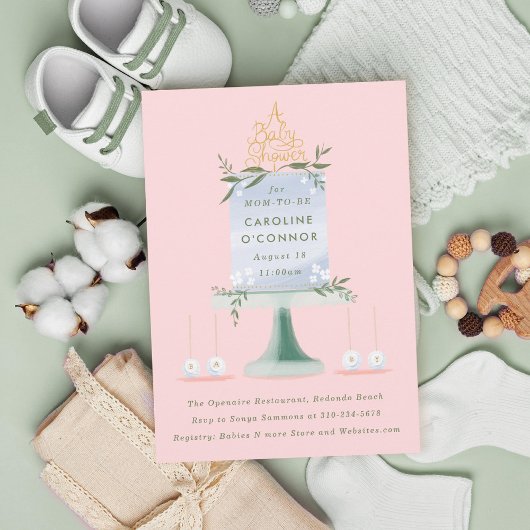 赤図解入りの、写真付きのちゃんシャワーケーキ 招待状