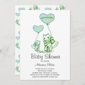 赤図解入りの、写真付きのちゃんシャワー子猫とバルーン 招待状 (正面/裏面)