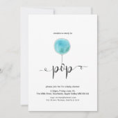 赤図解入りの、写真付きのちゃんシャワー準備のポップ・アートのブルーバルーン 招待状 (正面)