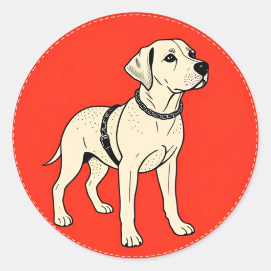 赤図解入りの、写真付きの丸の犬 ラウンドシール (正面)