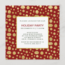 赤地にドットが入ったゴールドのクリスマスパーティー招待状 招待状
