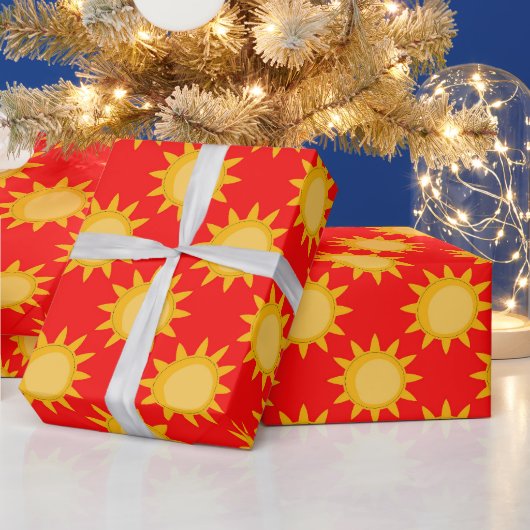 赤地に太陽のデザイン ラッピングペーパー (クリスマス)