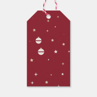 赤地に白いクリスマスオーナメントと星 ギフトタグ
