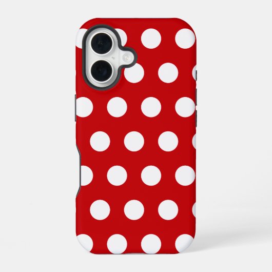 赤地に白の大きなドット iPhone 16ケース (裏面)